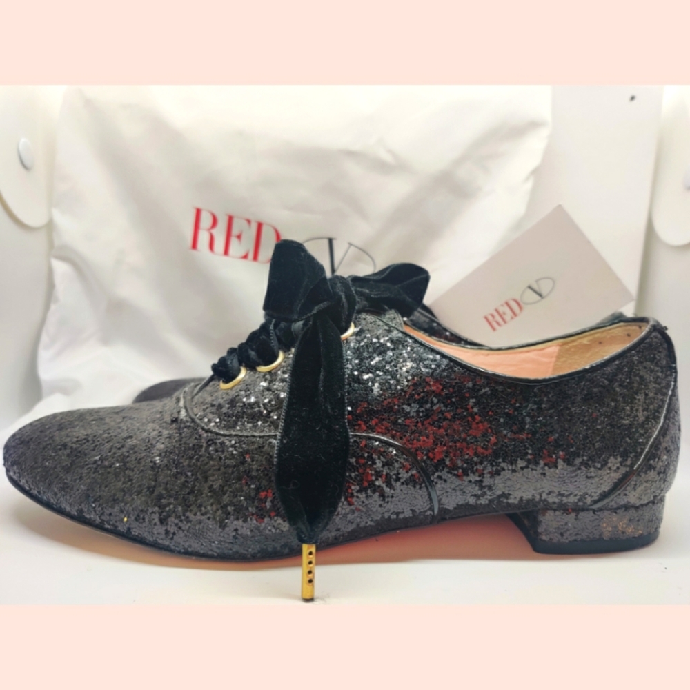 Red Valentino Black Sparkle Leather Oxfords